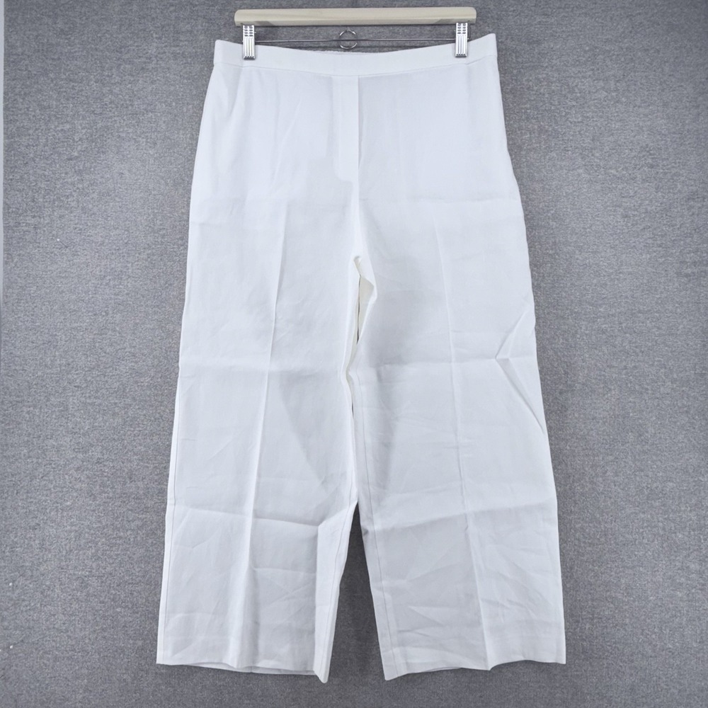 Theory Wide Leg Pull On Pants Women Size Large White Minimalist Linen Blend